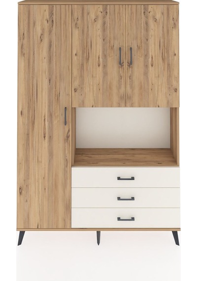 Arges Dolap 6 Raflı 3 Çekmeceli 3 Kapaklı 132x30x195 Çam-çam/... Çam