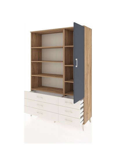 Hyperion Dolap 8 Raflı 6 Çekmeceli Tek Kapaklı 132x44x195 Çam-antrasit/aytaşı Antrasıt/aytası