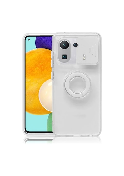 Ally Xiaomi Mi 11 Pro Kılıf Sürgülü Kamera Lens Korumalı Yüzük Standlı Silikon Kılıf- 5775
