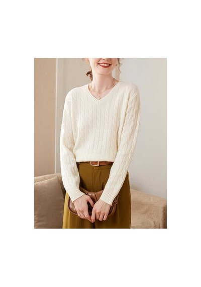 Youknitwear You Rio V Yaka Kadın Kazak Beyaz