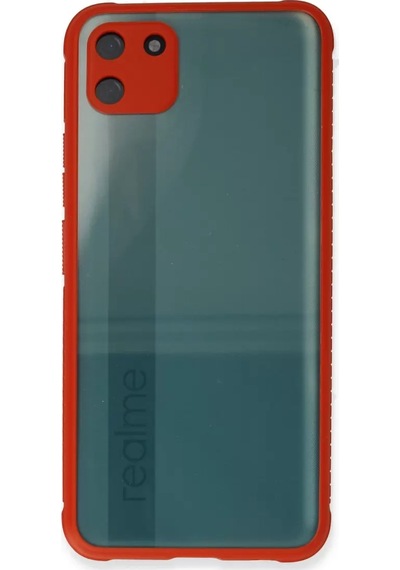 Newface Realme C11 Kılıf Miami Şeffaf Silikon - Kırmızı