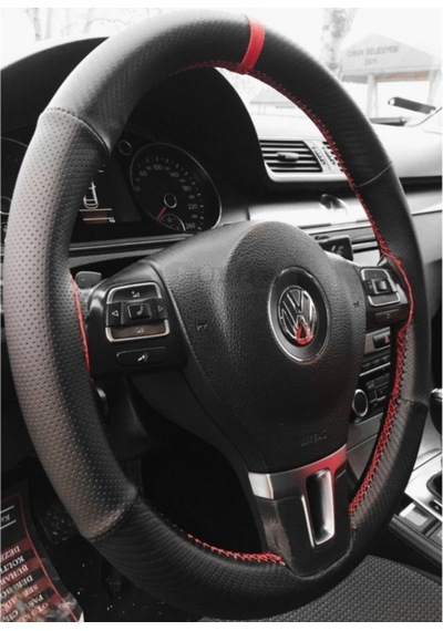Vw Arteon Dikme Direksiyon Kılıfı Karbon Delikli Kırmızı Yüzüklü
