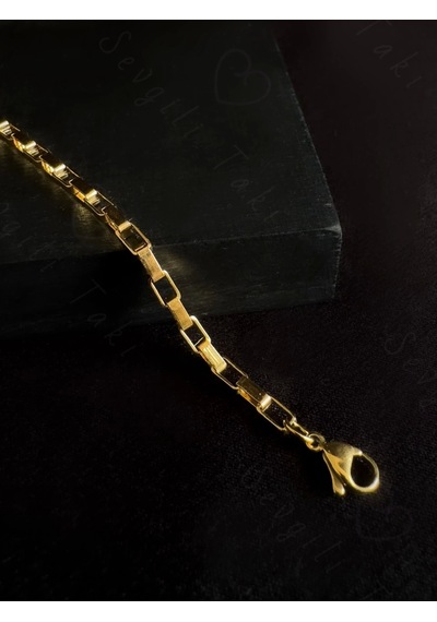 Dikdörtgen Zincirli Gold Çocuk Çelik Bileklik 777 Serisi