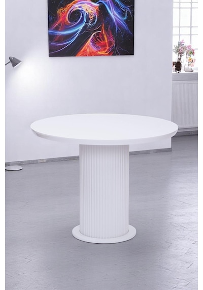 Bohem Yuvarlak Lak Panel Mutfak Masası 100cm beyaz