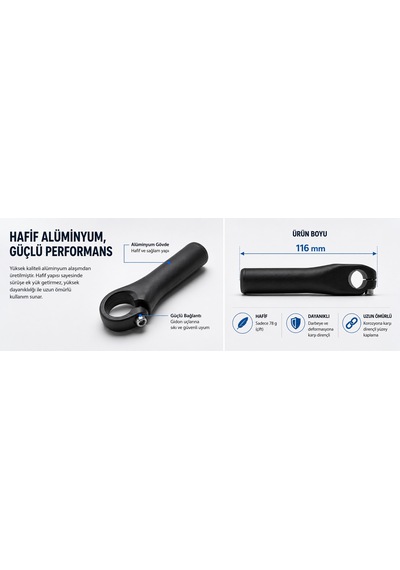 Heugers Ergonomik Alüminyum Dağ Bisikleti Barend Boynuz Gidon Ucu 116 Mm Siyah