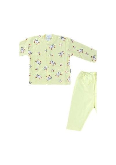 Sebi Bebe Bebek Pamuklu Önden Çıtçıtlı Tavşanlı Pijama Takım-14797 Sari