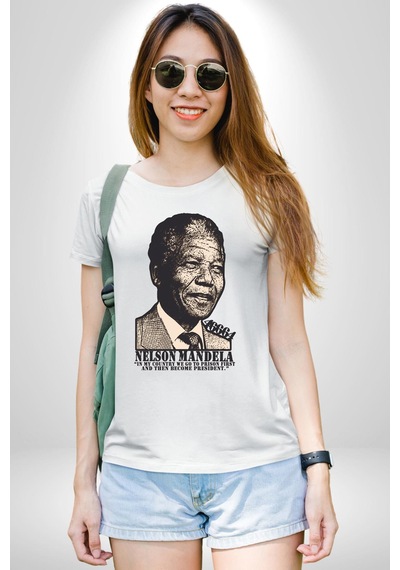 Nelson Mandela Unisex Unisex Beyaz Organik Baskılı T-shirt Penye Yüksek Kalite Beyaz