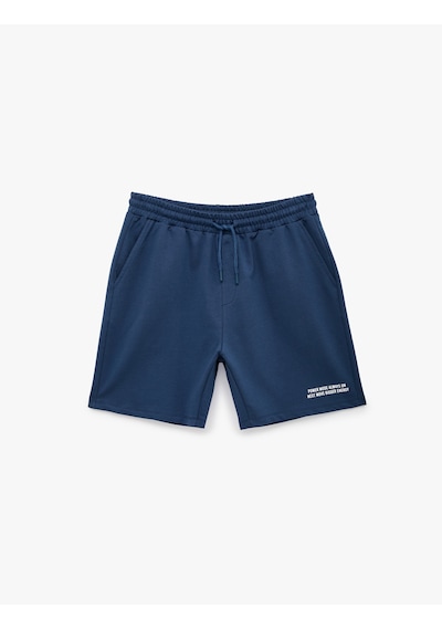 Koton Pamuklu Cepli Straight Fit Beli Bağcıklı Baskılı Spor Şort Lacivert 6sam40142nk