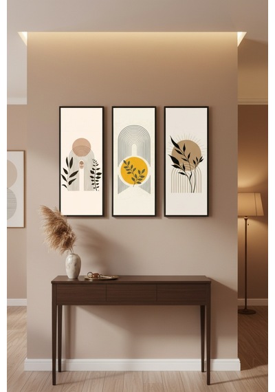 Minimalist 3 Lü Ahşap Çerçeveli Tablo Seti Modern Duvar Dekoru,