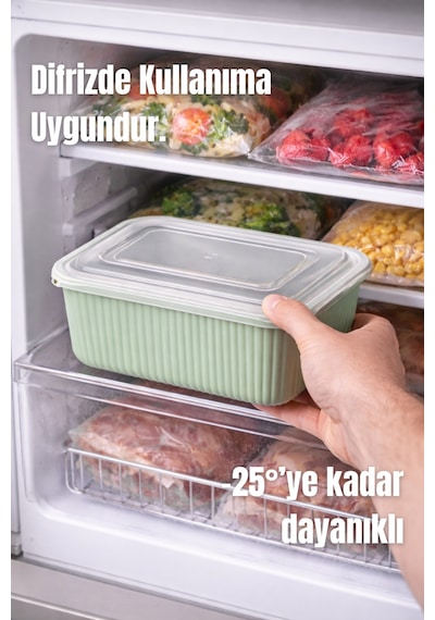 3'lü Set Dikdörtgen Çizgili Mikrodalga Ve Difrize Uygun Saklama Kabı -600/1100/1800ml. Antrasit
