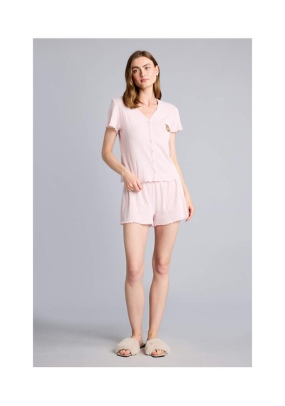 Defacto Regular Fıt Kısa Kollu Ayıcıklı 2li Pembe Pijama Takım H6328ax26smpn436 Pembe-pn436
