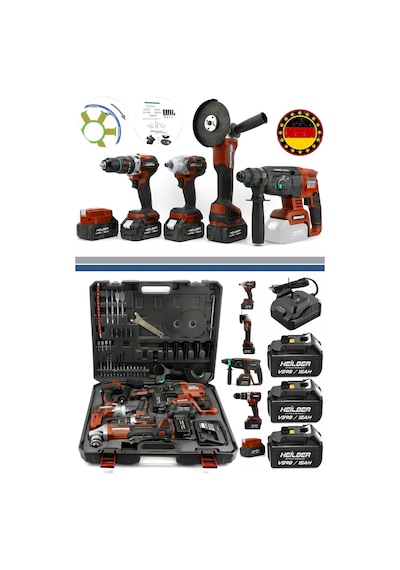 Böhrer Ba01012k Alman 5'li Set Kırmızı Akülü Kırıcı Delici,125mm Taşlama,13mm Vidalama,450nm Somun Sıkma Ve Lamba