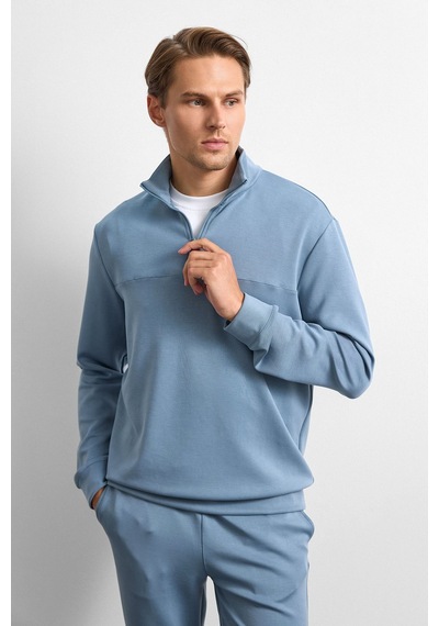 Backandbond Mavi Regular Fit Yarım Fermuarlı Sweatshirt