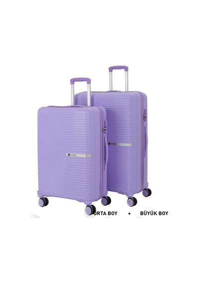 Mçs Bavul Büyük Ve Orta 2li Set Kırılmaz Silikon Valiz V374 Lila Lila