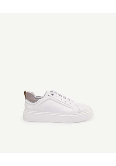 Yargıcı Silikon Kabartmanlı Deri Bağlı Sneakers Beyaz