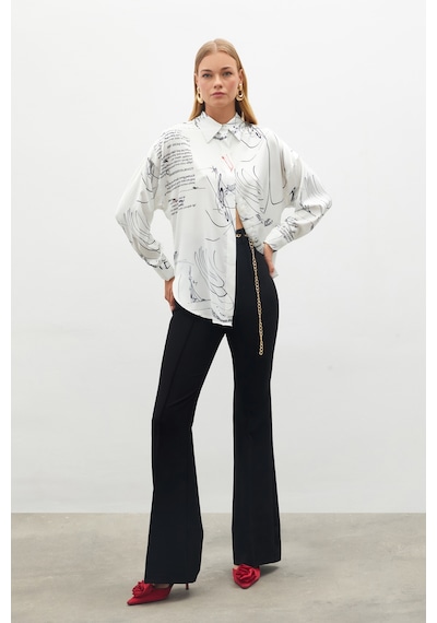 Sateen Desenli Salaş Gömlek - Siyah-134875 Siyah