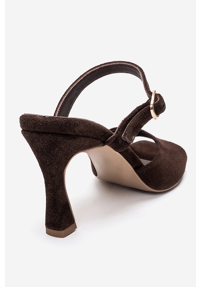 Luvi Shoes Urael Kahverengi Süet Hakiki Deri Kadın Topuklu Terlik