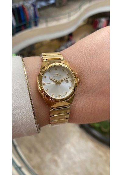 Ferro Quartz Çelik Altın Rengi 32 Mm Kelebek Kilitli Kadın Kol Saati Altın