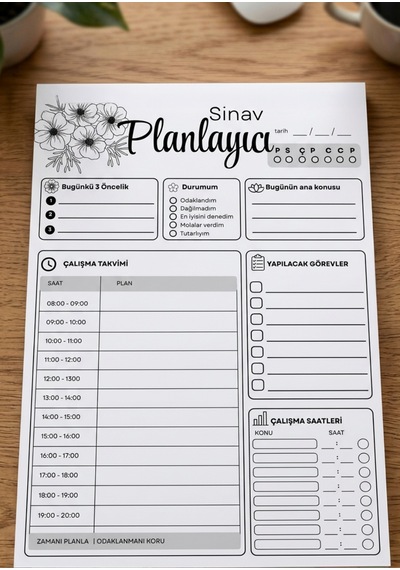 A4 Sınav Planlayıcı 50 Yaprak Siyah Beyaz Çok Renkli