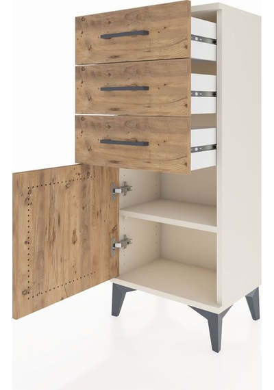 Arges Komodin Tek Raflı 3 Çekmeceli Tek Kapaklı 44x30x106 Aytaşı-çam Aytası