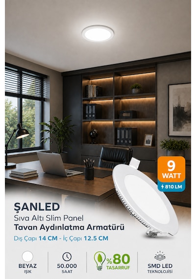 9w Tasarruflu Led Yuvarlak Beyaz Işık Sıva Altı Slim Panel 4 Adettir