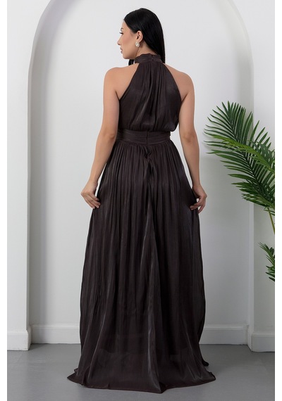 Kalopya Halter Yaka Şifon Elbise Grs4128 Kahve
