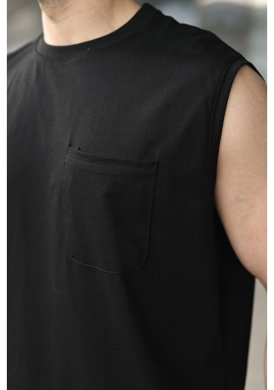 Madmext Siyah Bisiklet Yaka Kolsuz Erkek Şort T-shirt Takım E7351 Siyah