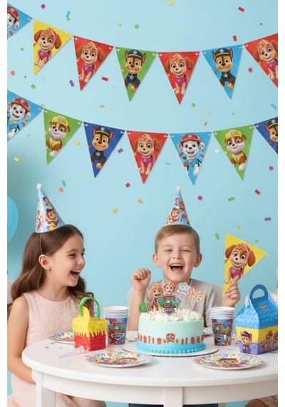 Paw Patrol Üçgen Flama Bayrak Seti 11 Li Doğum Günü Parti Süsleme 3,2 M