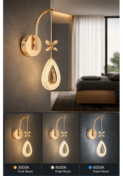 Yagmur Tekli Gold 3 Renk Modu Aplik Avize