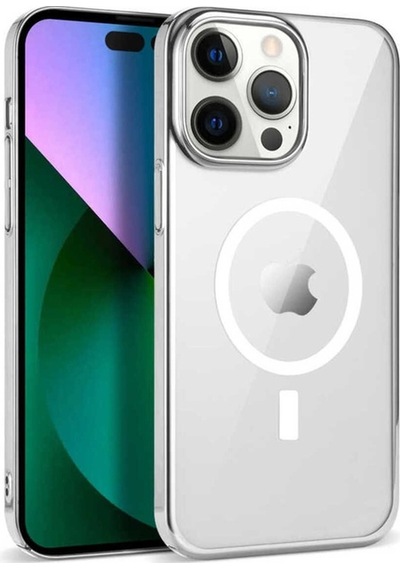 Apple Uyumlu iPhone 13 Pro Kılıf Zore Wireless Şarj Özellikli Pixel M-safe Kapak Gümüş