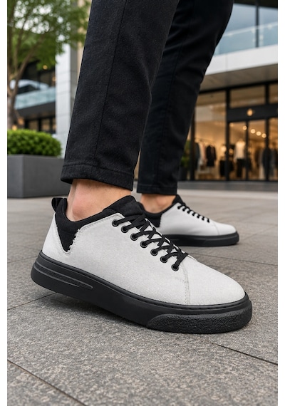 Mevese Ont Bağcıklı Keten Dokulu Hafif Taban Erkek Günlük Casual Sneaker Ayakkabı - Beyaz