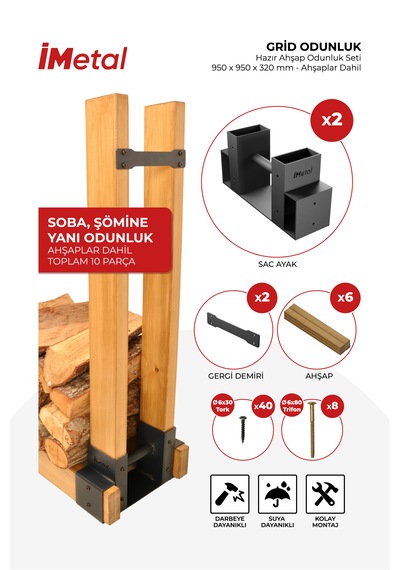 Grid Odunluk Hazır Odunluk Seti 950 X 950 X 320mm Ahşaplar Dahil