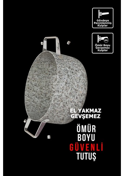 Stone-age 18 Cm Çizilmez Yanmaz Yapışmaz İndüksiyonlu Derin Tencere Gri