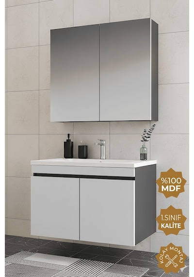 Teta Home Tokyo 65 Cm Mdf Banyo Dolabı Seti Antrasit-beyaz Antrasit - Beyaz