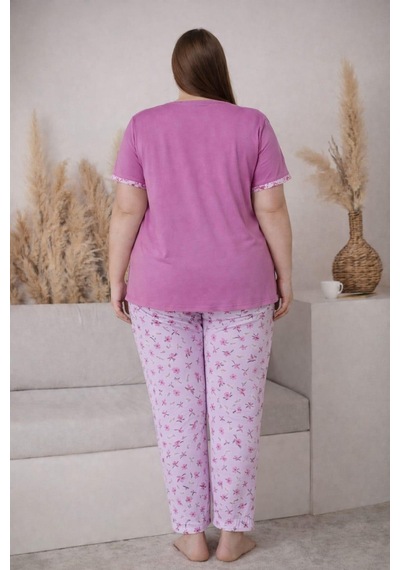 Pemilo Kadın 2005-2 Kısa Kol Büyük Beden Likralı Pijama Takımı LILA