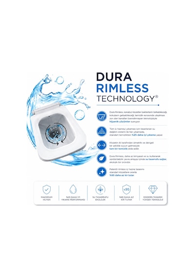 Dura Bagno Sirius Asma Klozet Rimless 54 Cm, Duroplast Kapak, Beyaz, Set 2 Parça Dbo.36.01.03.05