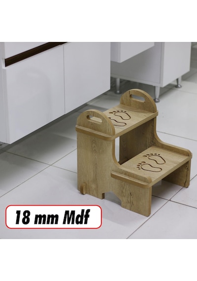 Mdf Ahşap Dekoratif Basamak Tabure Çocuk Bebek Banyo Wc Lavabo Merdiven Yükseltici Eğitici Kaymaz Taban Montessori