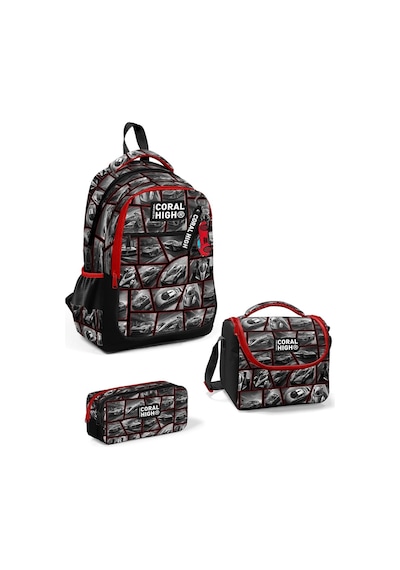 Coral High Kids Siyah Kırmızı Araba Desenli 3'lü Okul Çanta Seti Set0114429 - Erkek Çok Renkli