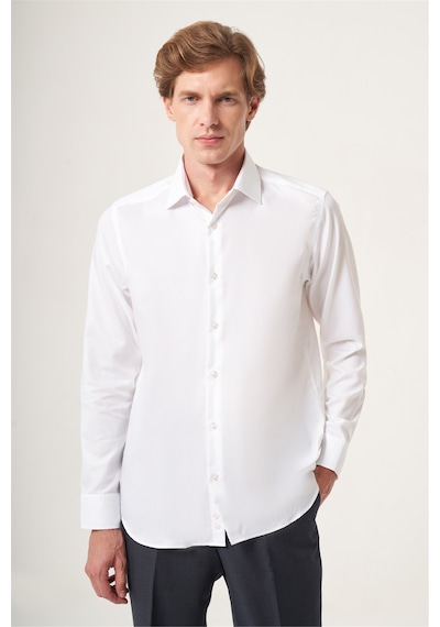 İmza Beyaz İtalyan Yaka Oxford Slim Fit Kolay Ütü Pamuklu Gömlek 1004265270