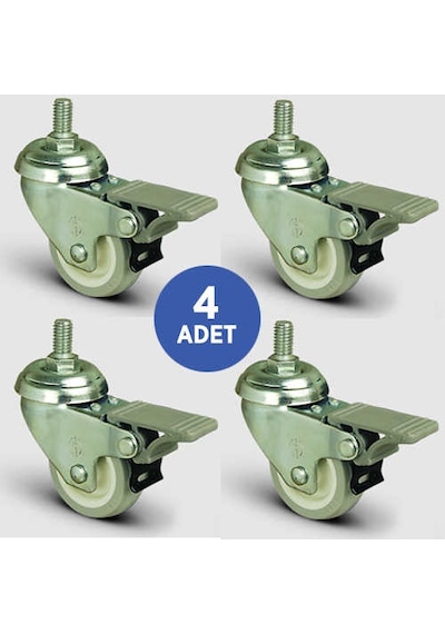 4 Adet Ep05Zkc50F. Oynak Civatalı Frenli Mobilya Tekerleği. Pvc