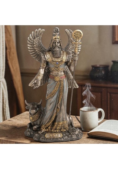 Dekoratif Anu Biblo Wise Veronese Poliresin Mezopotamya Gök Tanrısı Figürü 23 Cm .