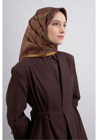 Armine Sura İpek Eşarp -2025/2026 -9421 Kahve, Sarı