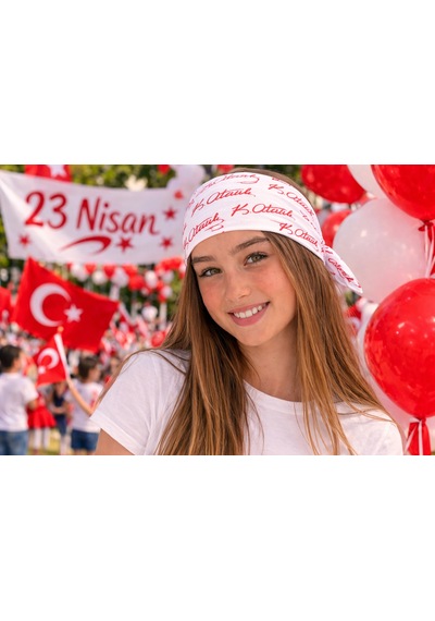 Herşeynota Atatürk İmza Desenli Beyaz Fular 12 Adet Paket Gösteri, Etkinlik Ve Tören Bandanası Çok Renkli