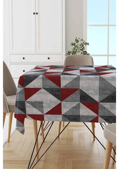 Bordo Geometrik Desen Dokuma Leke Tutmaz Masa Örtüsü Mso383n11