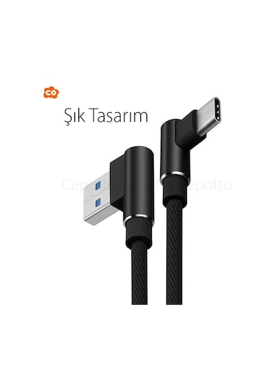 Type-C 3 Metre L Tipi Kopmaz Sağlam Veri 2A Hızlı Şarj Kablosu