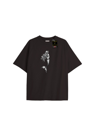 Flood Of Style Siyah Oversize T-shirt Deniz Kızı Özel Tasarım