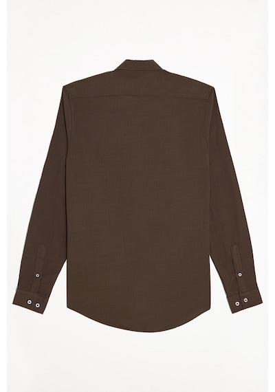 Tudors Erkek Slim Fit Dar Kesim %100 Pamuk Düğmeli Yaka Flam Keten Haki Gömlek-50274
