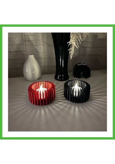 Vaveni 3d Baskı Modern Çizgili Mumluk - Tealight Mumluk 1 Adet -kırmızı Arz