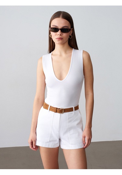Dilvin 32835 V Yaka Bodysuit-beyaz