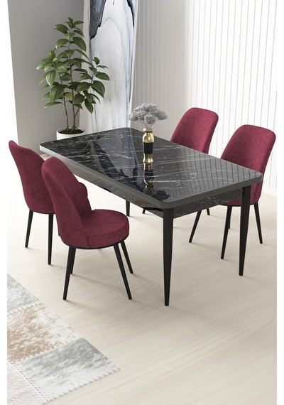 Canisa Nil Serisi 70x110 Sabit Mutfak Masası Takımı Siyah Mermer Desen Masa 4 Mürdüm Sandalye Masa Siyah Mermer Desen Sandalye Mürdüm Canisa Nil Serisi 70x110 Sabit Mutfak Masası Takımı Siyah Mermer Desen Masa 4 Mürdüm Sandalye Masa Siyah Mermer Desen Sandalye Mürdüm